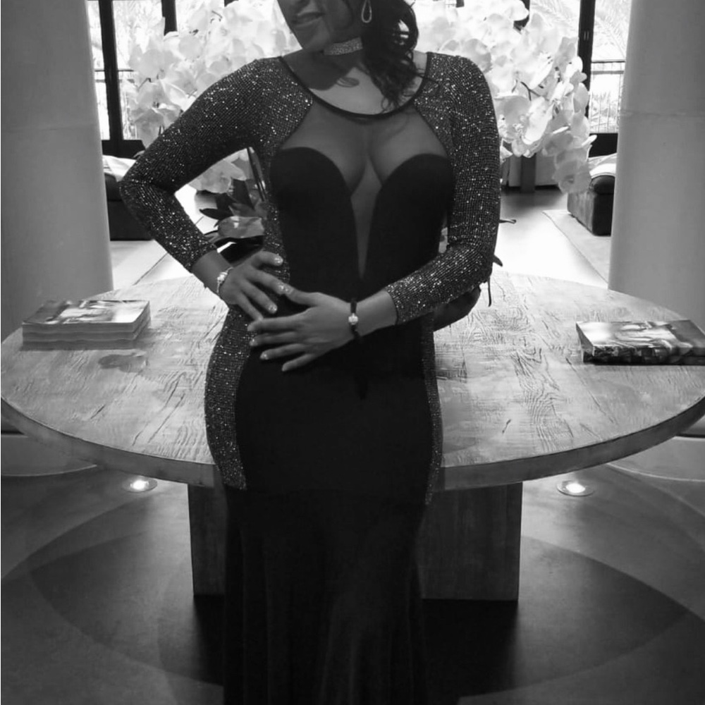 Elegant Long Sleeve Black and Silver Dress